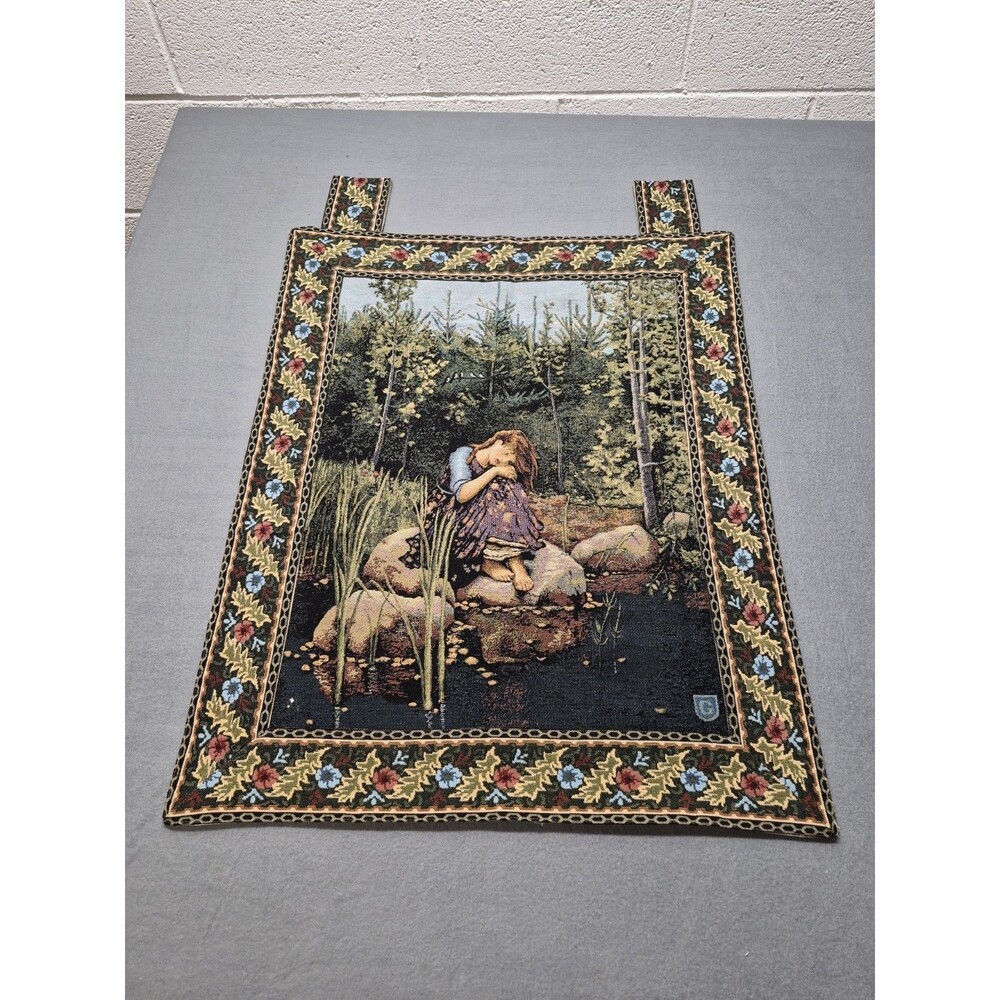 Elegant Rococo Floral Vintage Forest Garden Girl Tapestry Wall Hanging Woven
